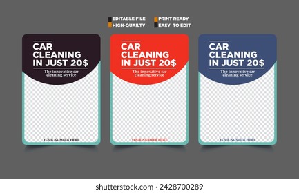 Lavado de coches, Diseño de plantilla vectorial de mantenimiento de coches para anuncios en redes sociales