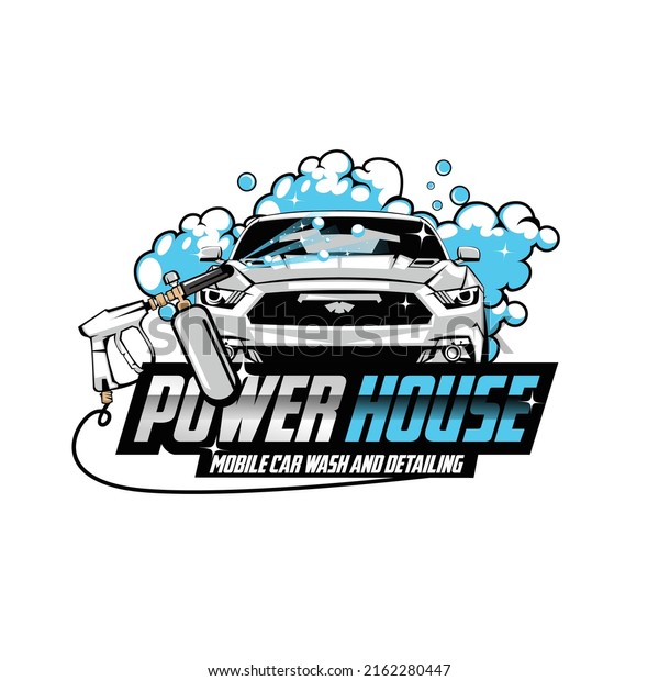 Car wash mascot logo. Racing car\
mascot logo illustration. Auto detailing car wash\
logo