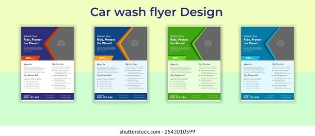 Car wash modern flyer design template bundle, professional car wash service layout, car cleaning service flyer