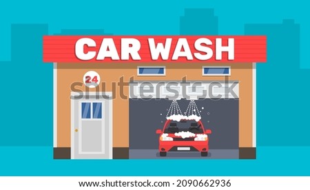 car wash open garage door automation servise vector illustration