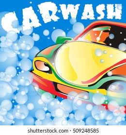 Car wash. Poster template for your design. Vector illustration.