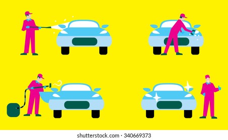 Car wash poster vector illustration. Clean car, washing service