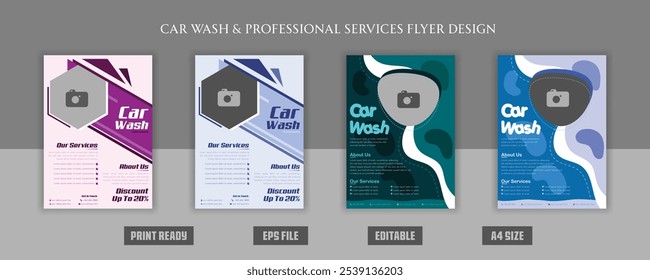 Car wash professional car care, servicing, rent, repair, maintenance, modern, unique, trending, marketing, creative, mechanic, smooth, vector, elegant, print ready a4 flyer brochure bundle templates.