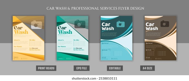 Car wash professional modern, creative flyer brochure, car servicing, repair, rent, maintenance, mechanic, layout, minimal, marketing, discount drive, sale, print ready bundles, eps templates.