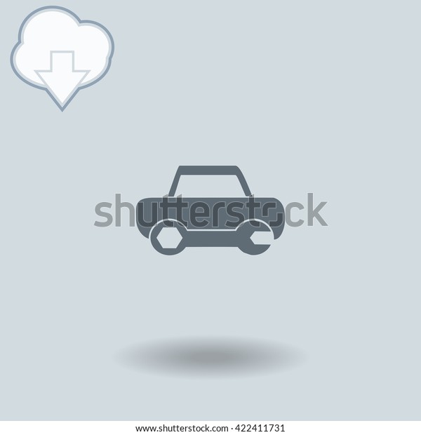 Car wash and repair icon with shadow. Cloud of\
download with arrow.