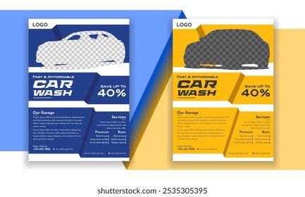 Car wash, repair, servicing, automobile, vehicle, bubbles, graphic, marketing, mechanic, engine, maintenance, drive, affordable, professional a4 flyer, brochure design print ready eps template.