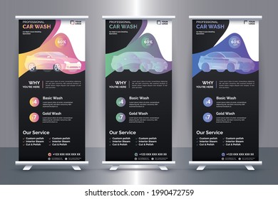 Car wash roll up banner template graphic illustration design.