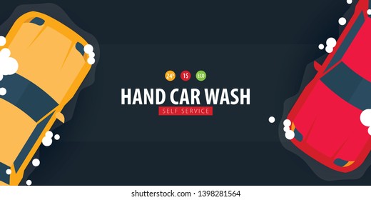 Car Wash Self Service. Car Washing with Foam. Vector illustration