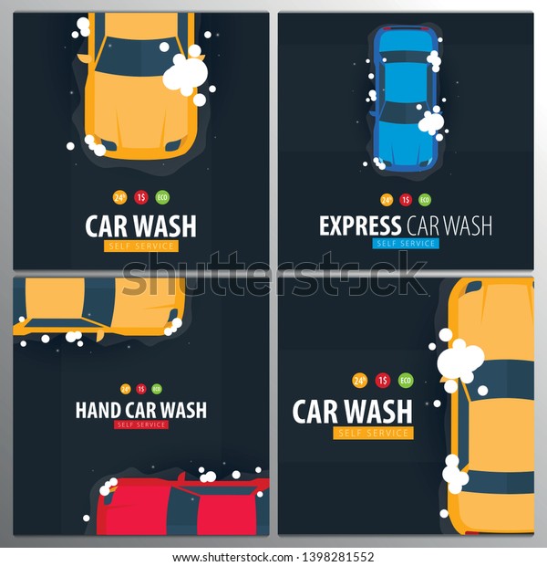 Car Wash Self Service. Car Washing with\
Foam. Vector illustration