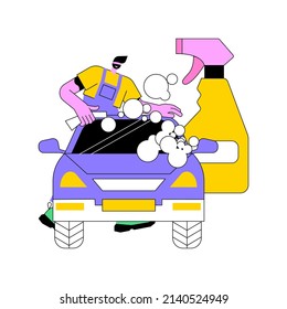 Car wash service abstract concept vector illustration. Automatic wash, vehicle cleaning market, self-serve station, 24 hours full service company, hand, interior vacuum cleaning abstract metaphor.