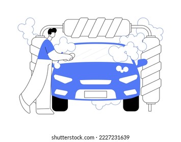 Car wash service abstract concept vector illustration. Automatic wash, vehicle cleaning market, self-serve station, 24 hours full service company, hand, interior vacuum cleaning abstract metaphor.