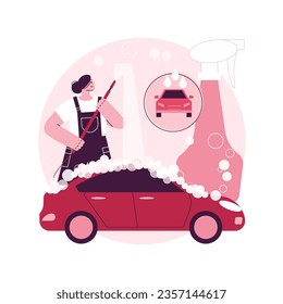 Car wash service abstract concept vector illustration. Automatic wash, vehicle cleaning market, self-serve station, 24 hours full service company, hand, interior vacuum cleaning abstract metaphor.