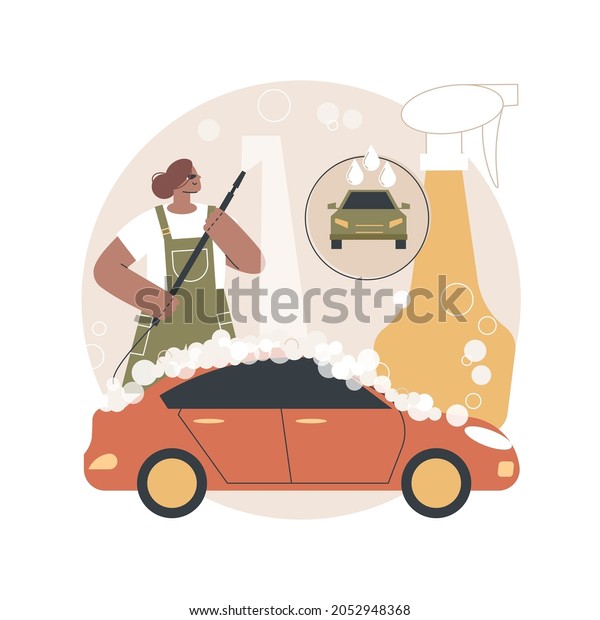 Car wash service abstract concept vector\
illustration. Automatic wash, vehicle cleaning market, self-serve\
station, 24 hours full service company, hand, interior vacuum\
cleaning abstract\
metaphor.