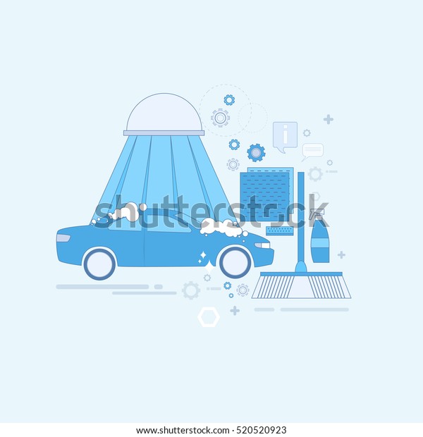 Car Wash Service Auto Business Web Banner\
Thin Line Vector\
Illustration