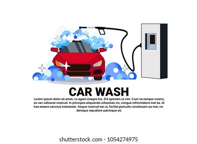 Car Wash Service Banner With Cleaning Vehicle Over Copy Space Background