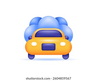 car wash service concept. vehicle wash place. illustration of a yellow car with foam or bubbles. symbol or icon. minimalist 3d style design. element