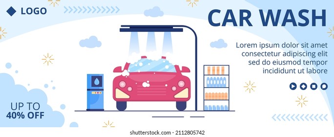 Car Wash Service Cover Template Flat Design Illustration Editable of Square Background Suitable for Social media or Web Internet Ads