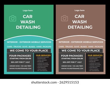 Car wash service flyer vector. Modern vehicle maintenance service template for digital marketing. Automobile repair business promotional web banner vector.