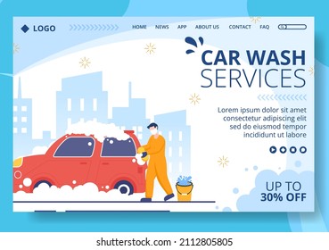 Car Wash Service Landing Page Template Flat Design Illustration Editable of Square Background Suitable for Social media or Web Internet Ads