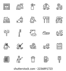 Car wash service line icons set. linear style symbols collection, outline signs pack. Car washing station vector graphics. Set includes icons as automatic touchless cleaning, high pressure foam, wax