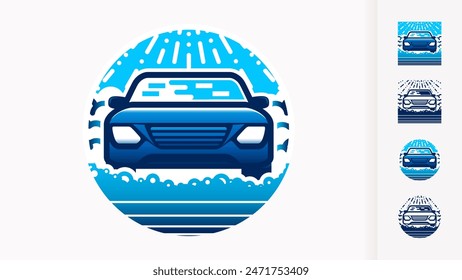 Car Wash Service Logo Design. Auto Cleaning Monogram Blue Template