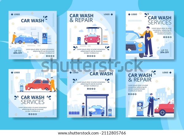 Car Wash Service Post Template Flat Design\
Illustration Editable of Square Background Suitable for Social\
media or Web Internet Ads