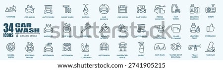 Car wash service vector icon set with soap foam cleaning vehicle exterior in auto detailing station