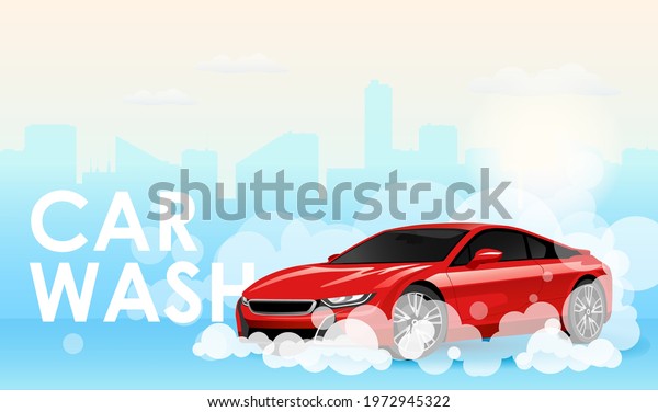 Car wash service\
website landing page template. Automotive cleaning logo design.\
Vector illustration.