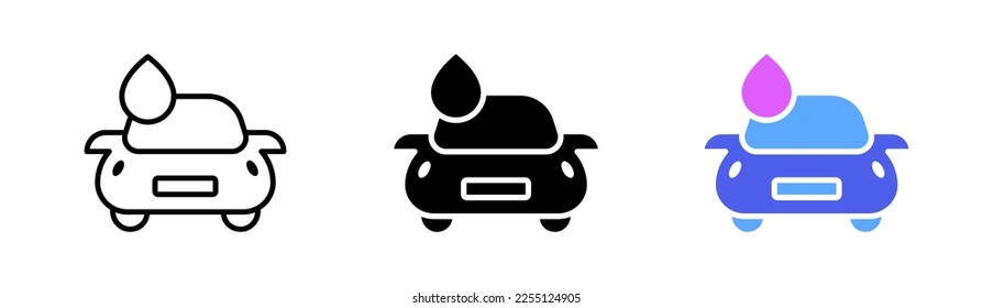 Car wash set icon. Clean, washing, shine, shining, water, stars, around the clock, vehicle interior, 24. Service concept. Vector icon in line, black and colorful style on white background