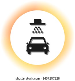 Car wash sign. Dark icon with shadow on the glowing circle button. Illustration.