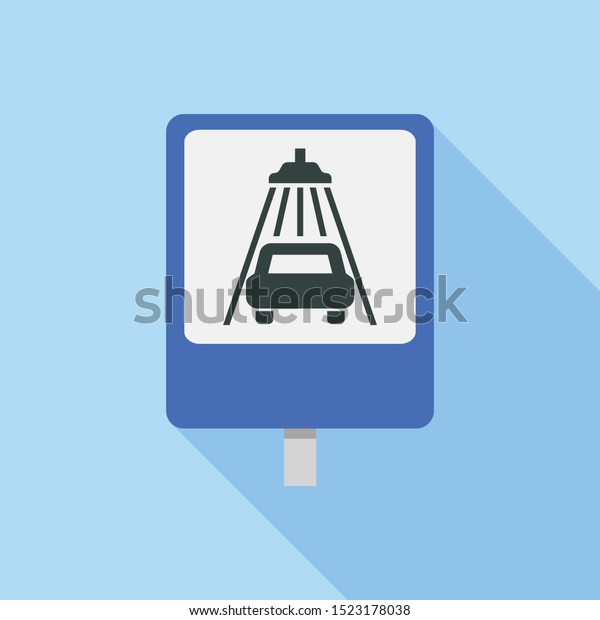 Car wash sign road icon. Flat\
illustration of car wash sign road vector icon for web\
design