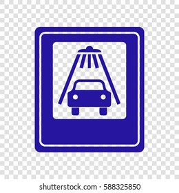 Car wash sign. Vector. Blue icon on transparent background.