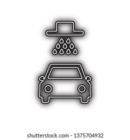 Car wash sign. Vector. Double contour black icon with soft shadow at white background. Isolated.