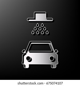 Car wash sign. Vector. Gray 3d printed icon on black background.