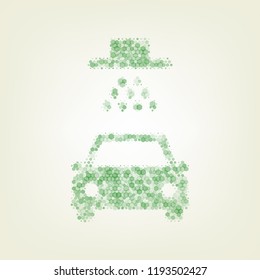 Car wash sign. Vector. Green hexagon rastered icon and noised opacity and size at light green background with central light.