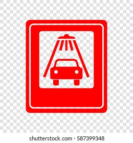 Car wash sign. Vector. Red icon on transparent background.