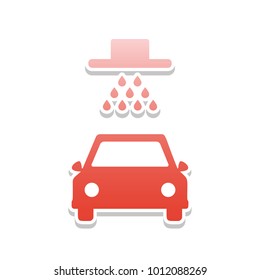 Car wash sign. Vector. Reddish icon with white and gray shadow on white background. Isolated.