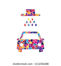 Car wash sign. Vector. Stained glass icon on white background. Colorful polygons. Isolated.