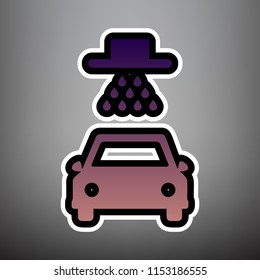 Car wash sign. Vector. Violet gradient icon with black and white linear edges at gray background.