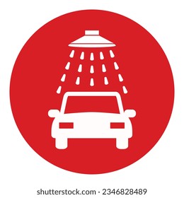 Car wash sign. Vector. White icon on red circle. Isolated.
