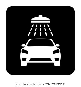 Car wash sign. Vector. A white icon in a black square. Isolated.