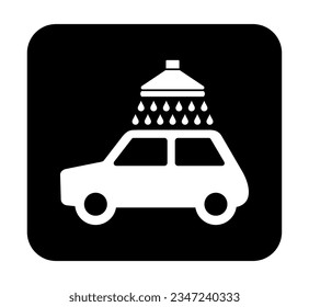 Señal de lavado de coches. Vector. Un icono blanco en un cuadrado negro. Aislado.