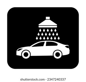Car wash sign. Vector. A white icon in a black square. Isolated.
