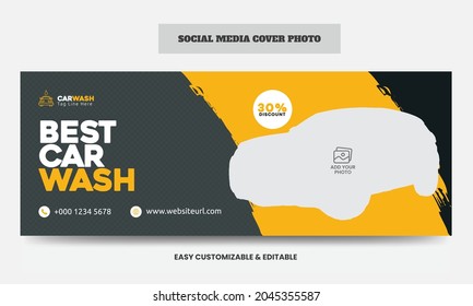 Car wash social media cover photo design template. Car washing service social media web banner