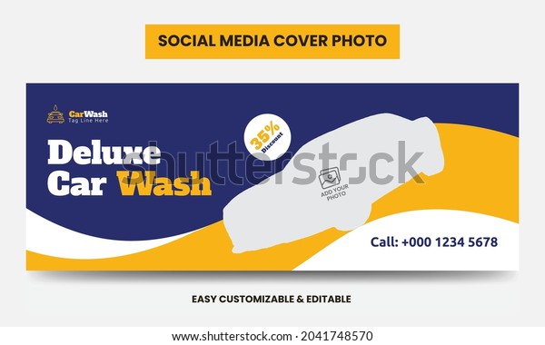 Car wash social media cover photo\
design template. Car washing service social media web\
banner