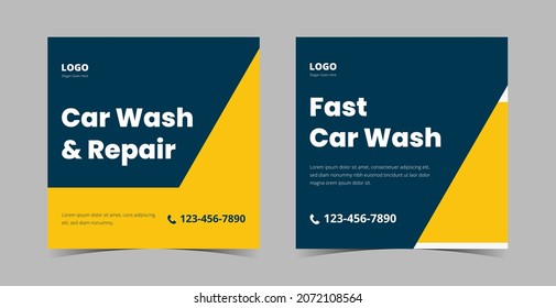 Car wash social media design template bundle. Car wash and detailing service poster design bundle
