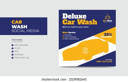 Car wash social media post banner design template. Car washing service social media ads banner