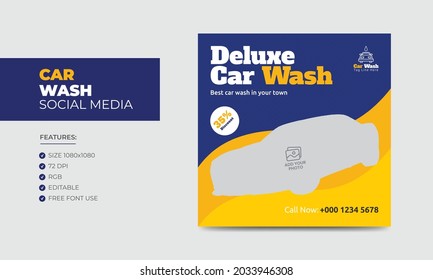 Car wash social media post banner design template. Car washing service social media ads banner