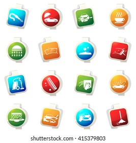 Car wash stickers label icon set for web sites