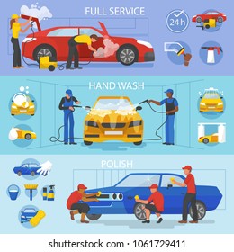 Car wash vector car-washing service with people cleaning auto or vehicle illustration set of car-wash and characters washers or cleaners polishing automobile isolated on white background